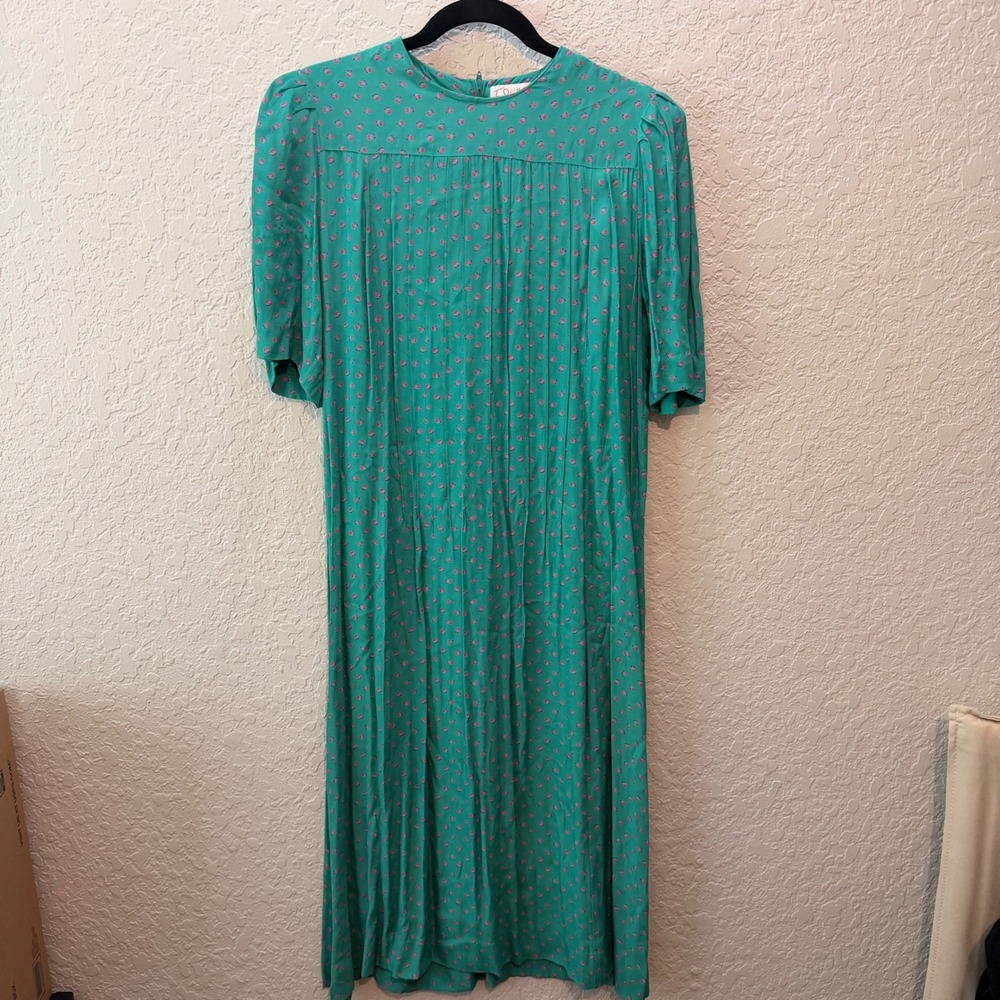 Jane Schaffhausen Belle France Dress 12 Vintage Floral Pintuck Cottagecore Green